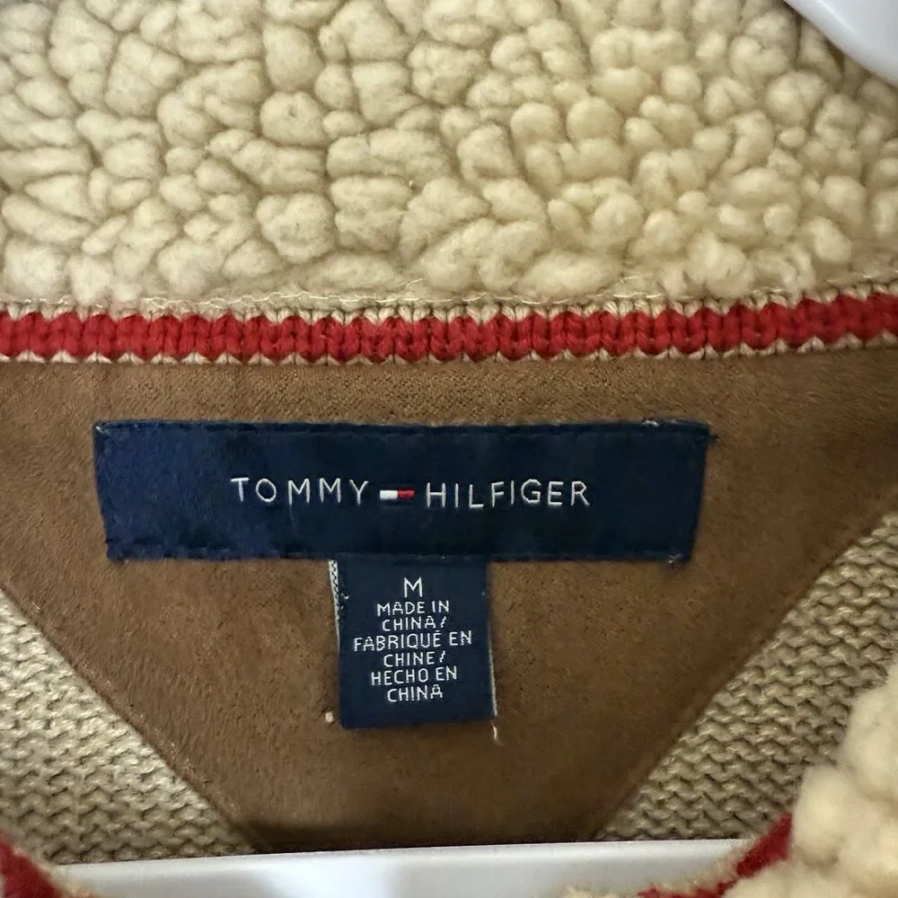Tommy Hilfiger Zip Sweater Mens Sz M Elbow Patches Knit Sherpa 2009 Academia